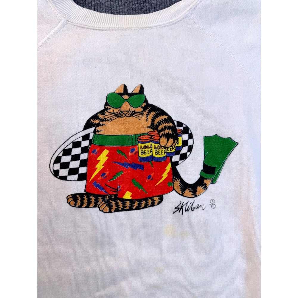 Vintage Crazy Shirts Hawaii B Kliban Cat Sweatshirt Large White Graphic Crewneck - Picture 2 of 9